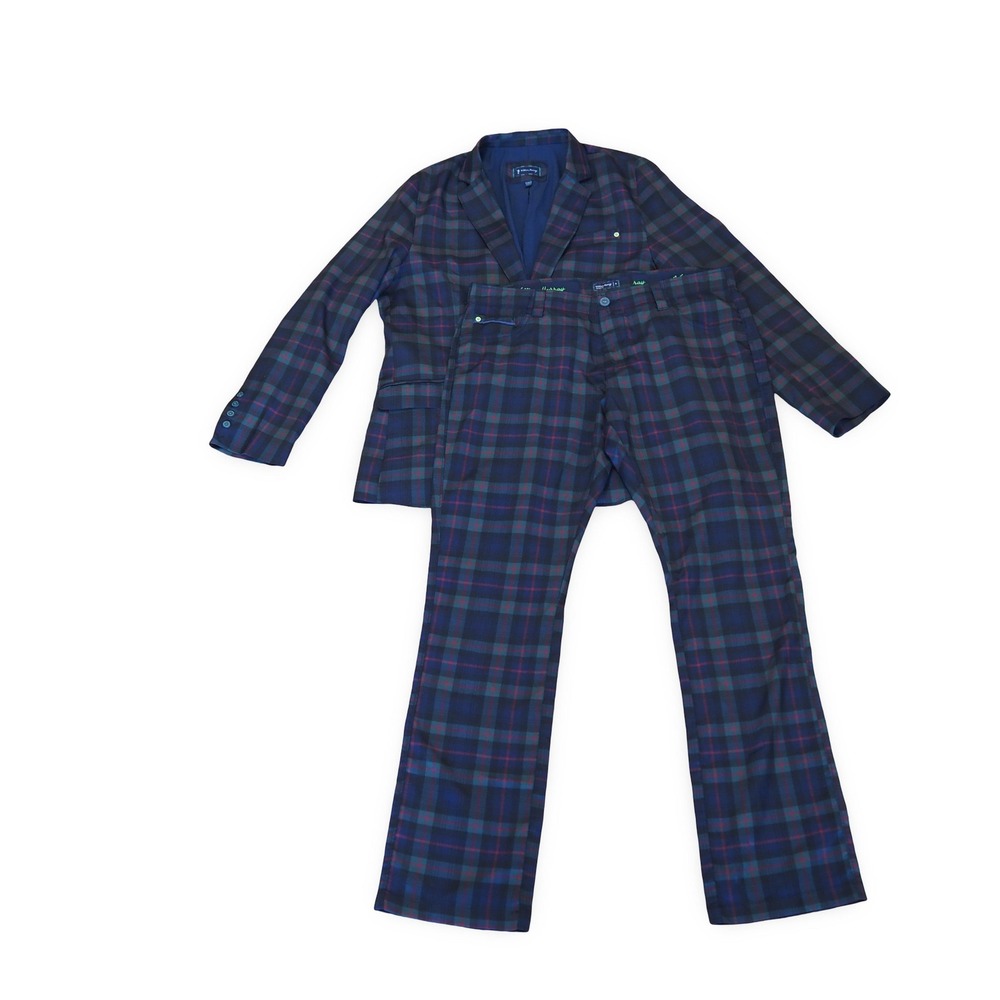 William Murray Golf Serious Business Tartan Plaid 2PC Suit Blazer XL Pants 36